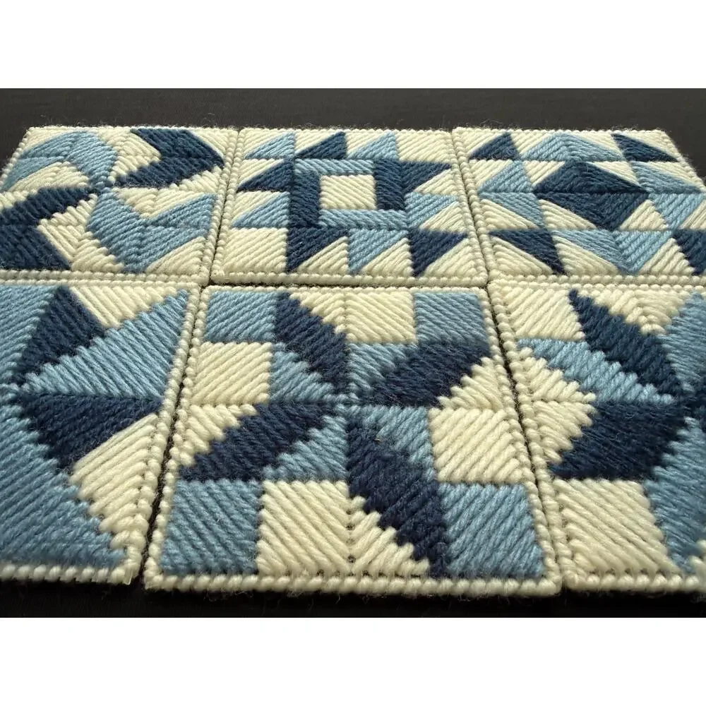 Handmade Crochet Coasters Blue and White Set of 6